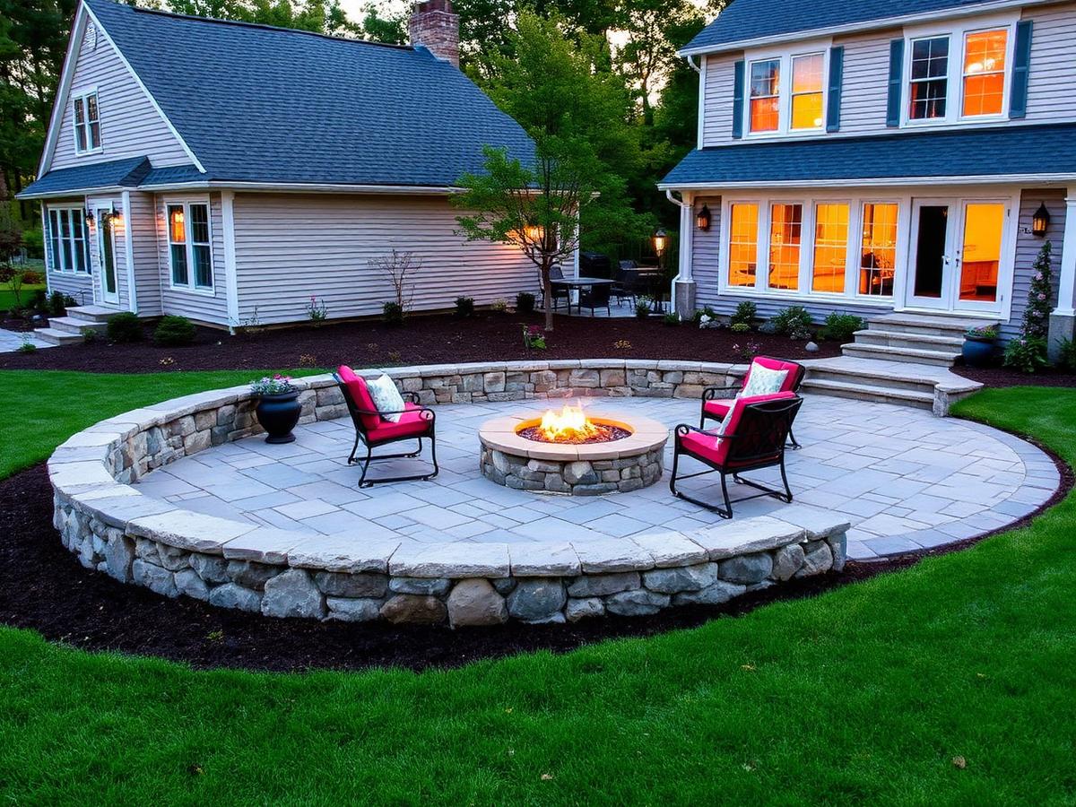 Bluestone patio with stone fire pit