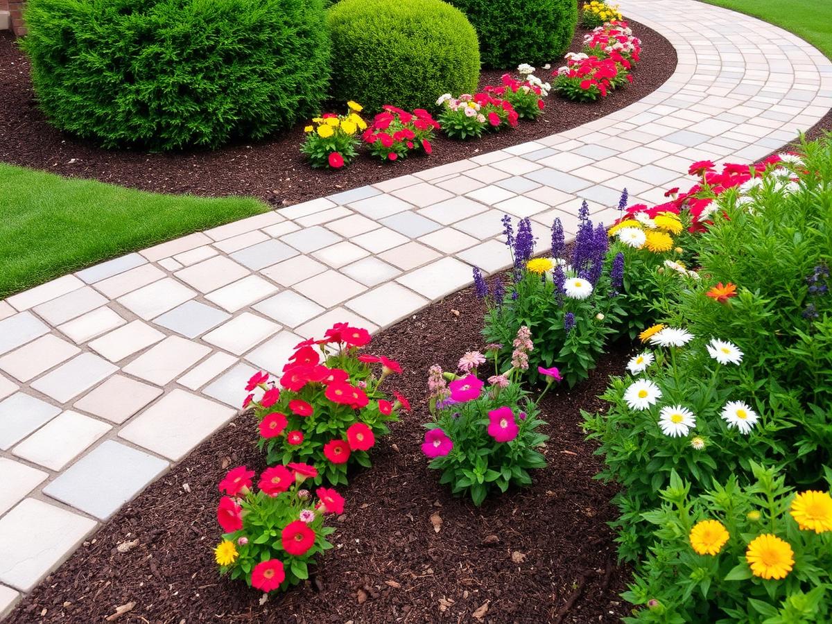 Paver walkway through flower beds